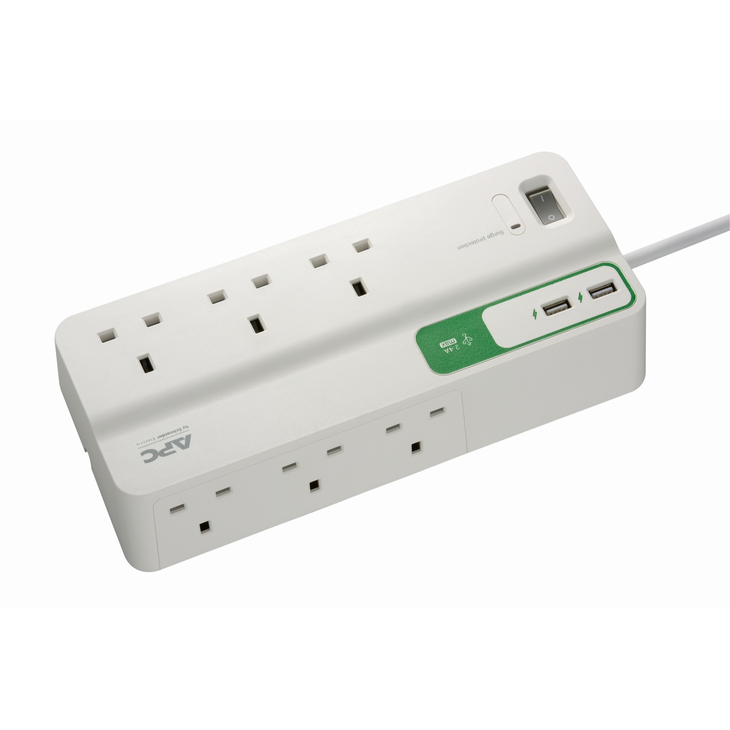 Buy PM6U-UK APC Essential SurgeArrest 6 outlets with 5V, 2.4A 2 port USB charger, 230V UK